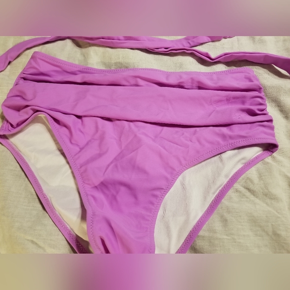Lavender wrap around high waisted rauched swim size large - Picture 3 of 7